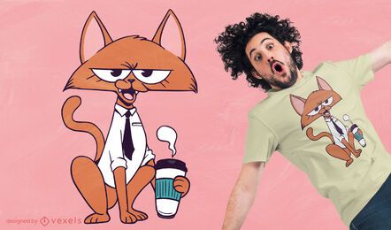 Design de t-shirt de desenho animado de gato café