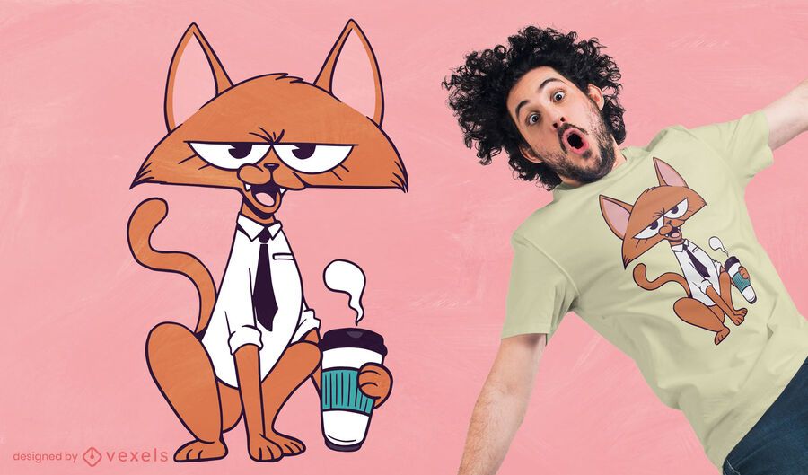 Coffee cat cartoon t-shirt design Coffee cat cartoon t-shirt design