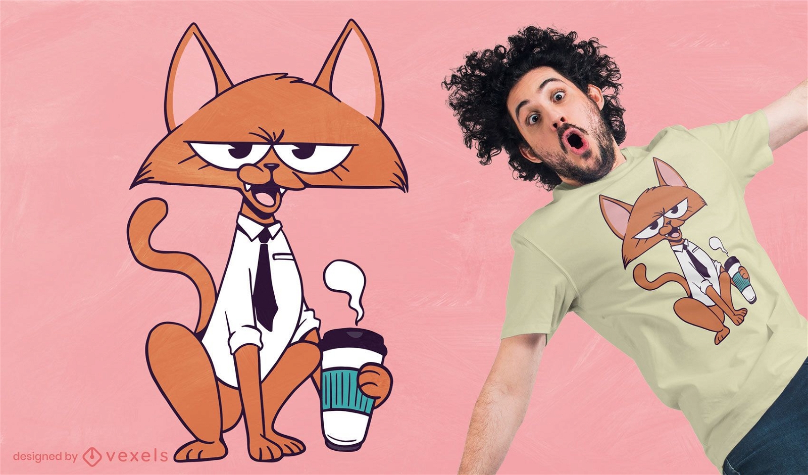 Design de t-shirt de desenho animado de gato caf?