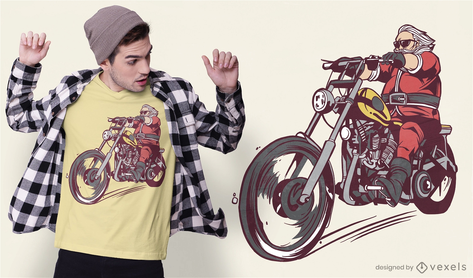 Design de t-shirt do papai noel do motociclista