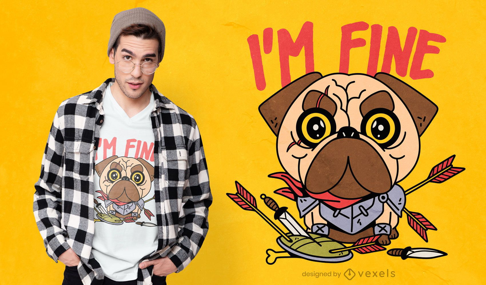 Design de camiseta de pug guerreiro