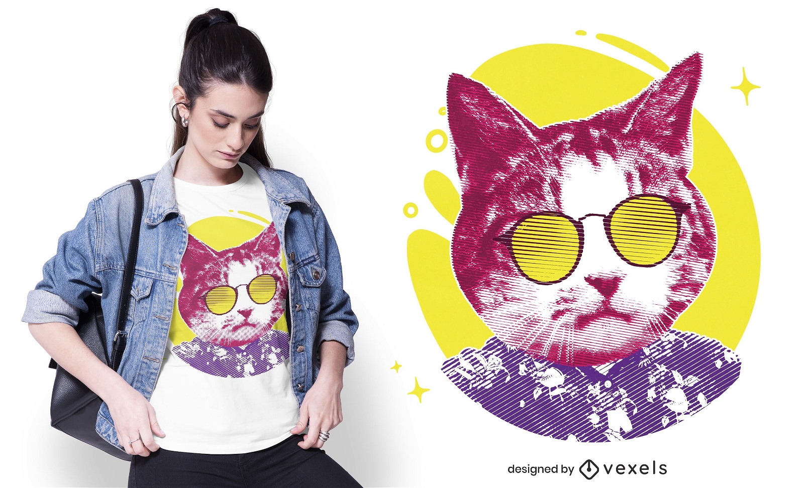 Dise?o de camiseta de gafas de sol de gato fresco