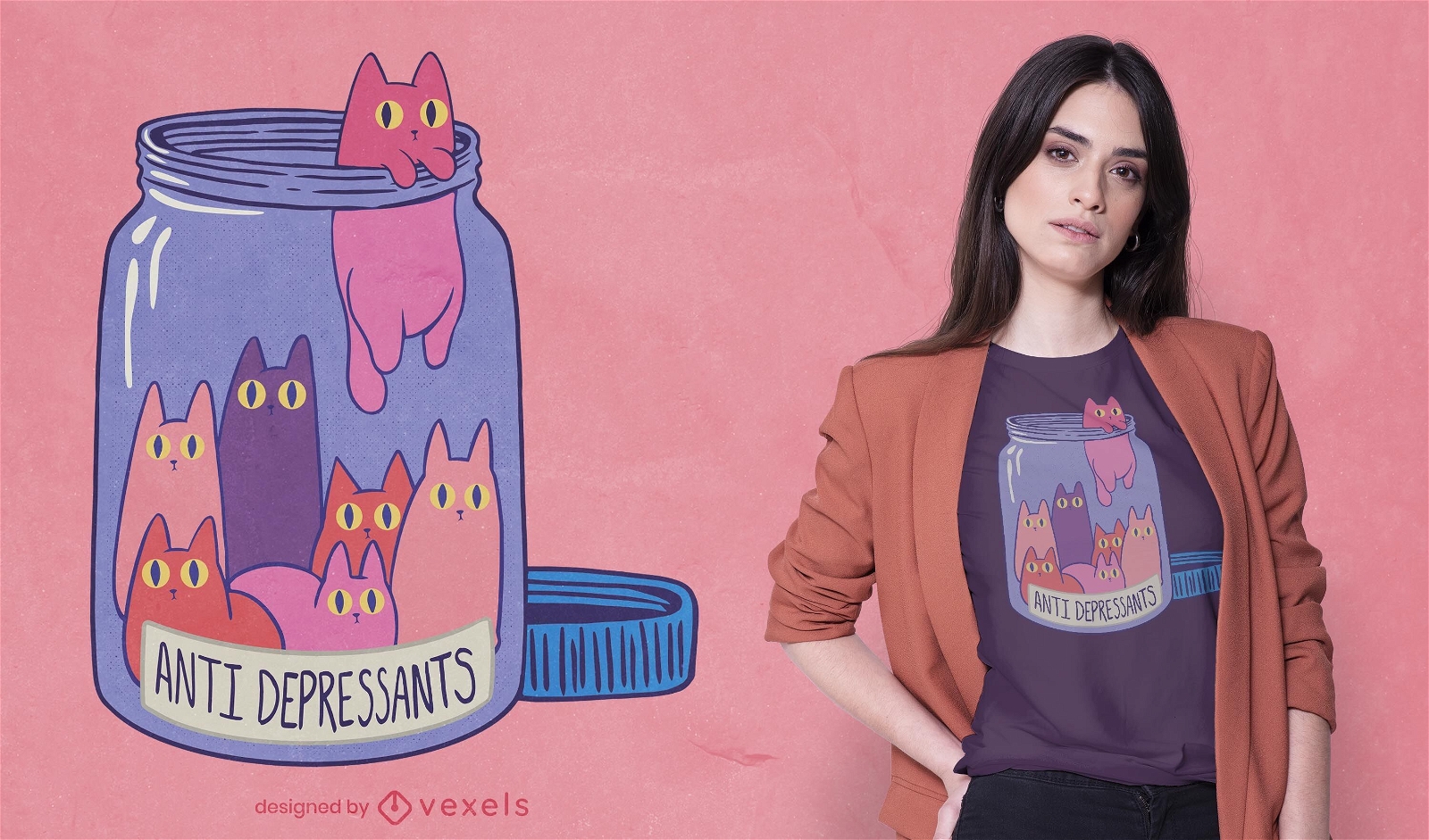 Design de camisetas antidepressivas para gatos