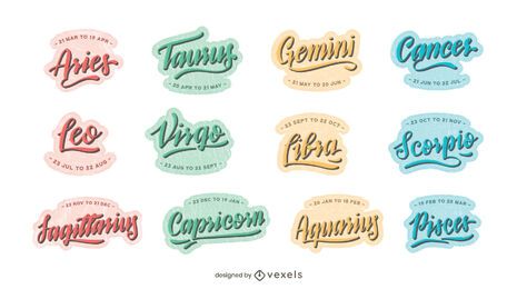 Astrological signs lettering set