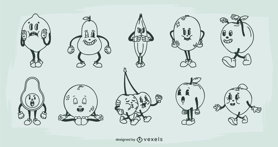 Fruit retro cartoon set Fruit retro cartoon set