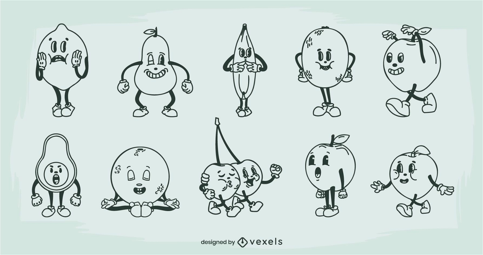 Conjunto de dibujos animados retro de frutas