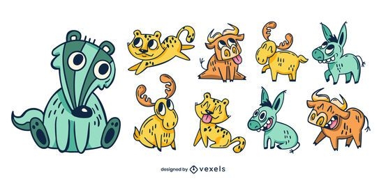 Conjunto de desenhos animados de animais fofos