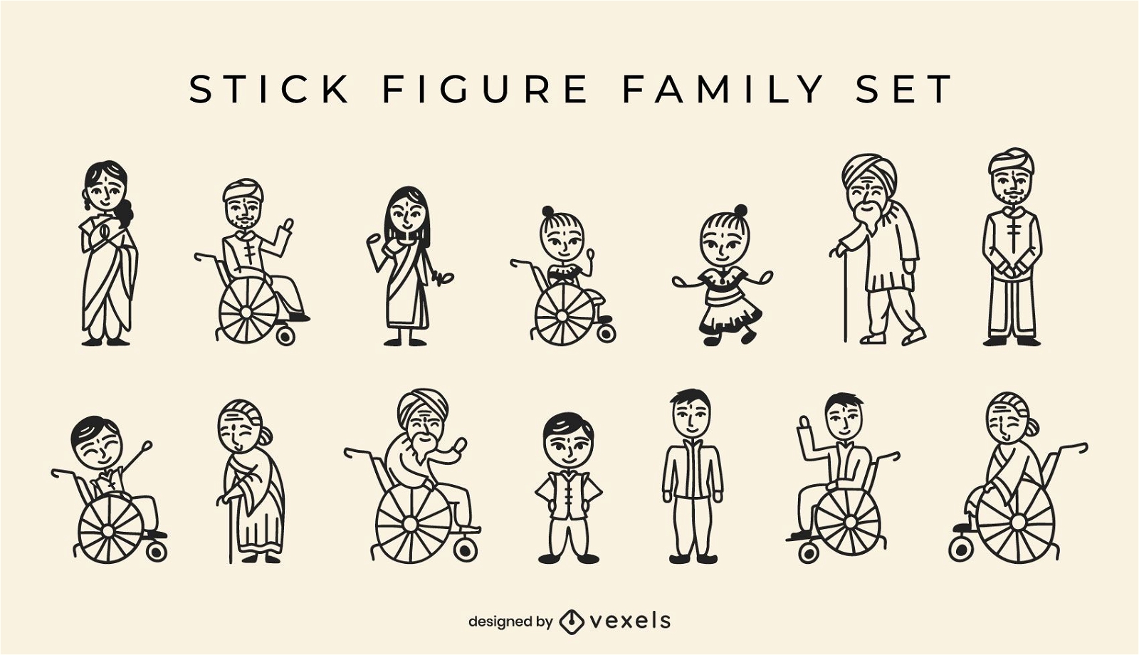 Indian family stick figures