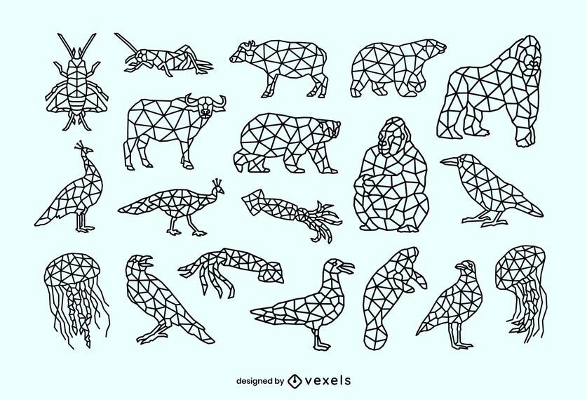 Animals low poly stroke set Animals low poly stroke set