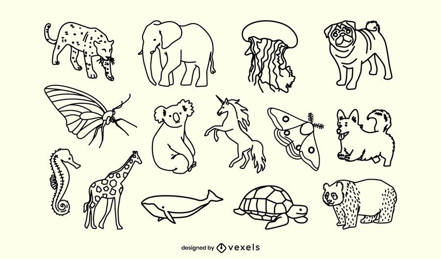 Animals stroke set design Animals stroke set design