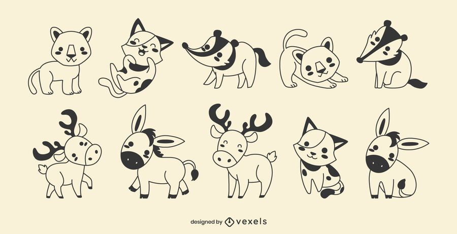 Cute animals filled stroke set Cute animals filled stroke set