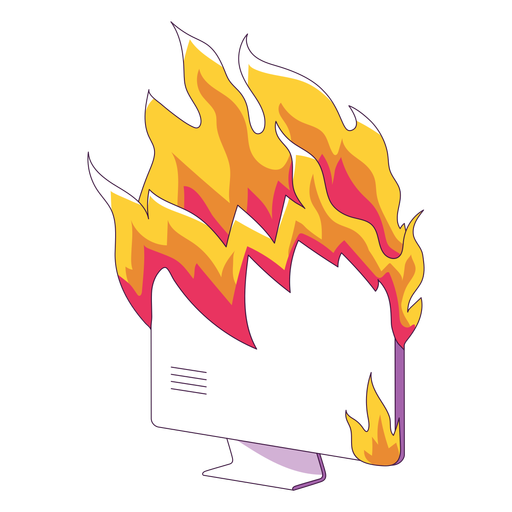 Ilustração de computador em chamas Desenho PNG