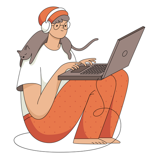 Girl with computer character girl
