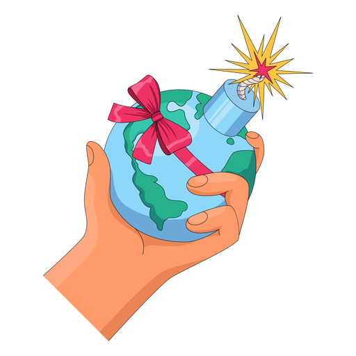 Hand holding world bomb illustration PNG Design