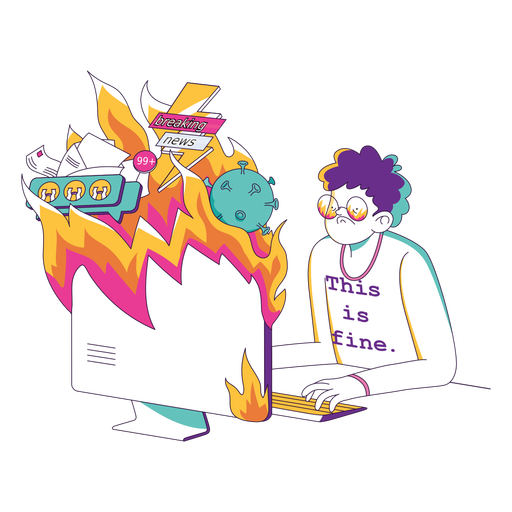 Man flaming computer character PNG Design