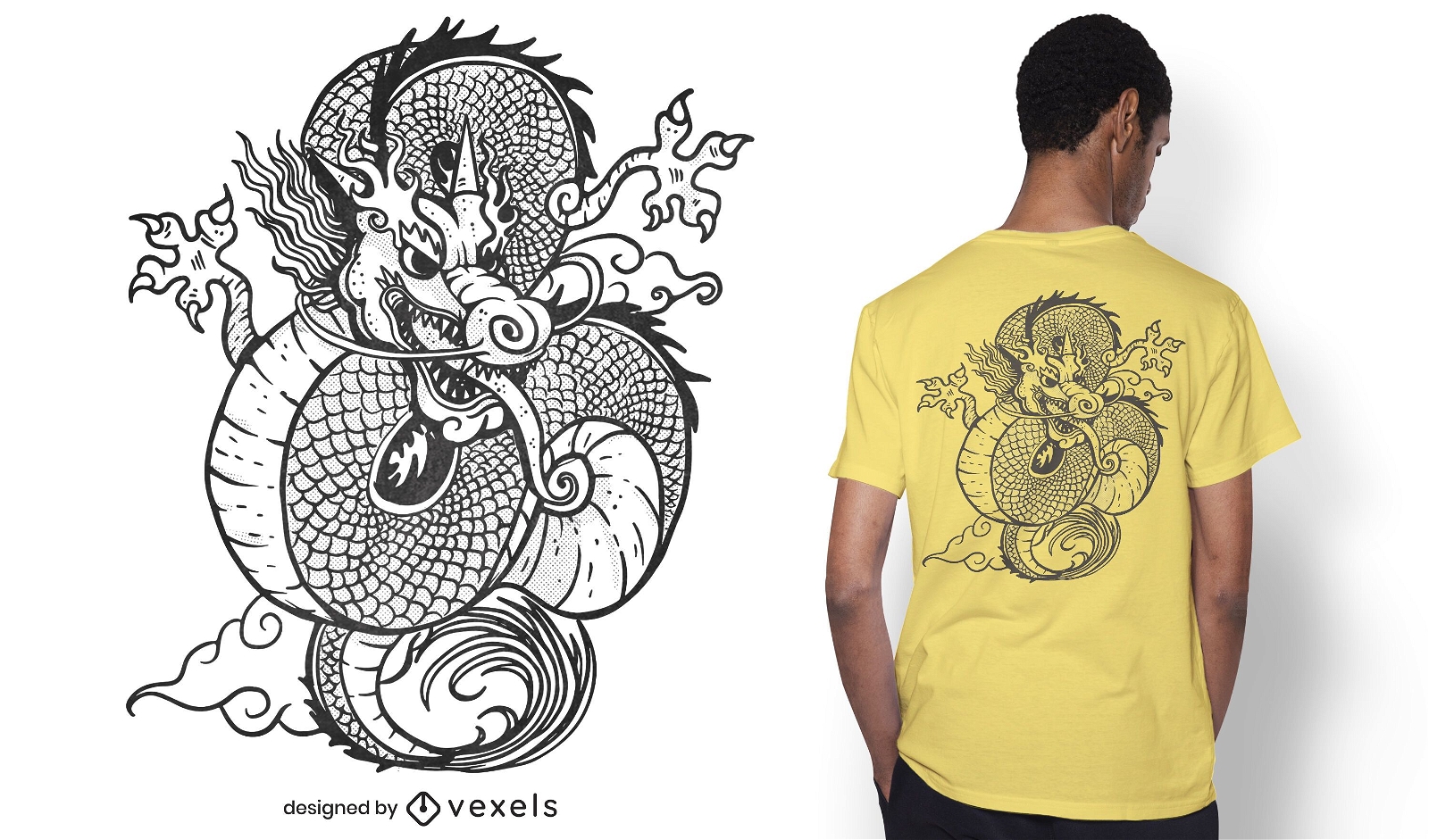 Diseño de camiseta de dragón chino dibujado a mano
