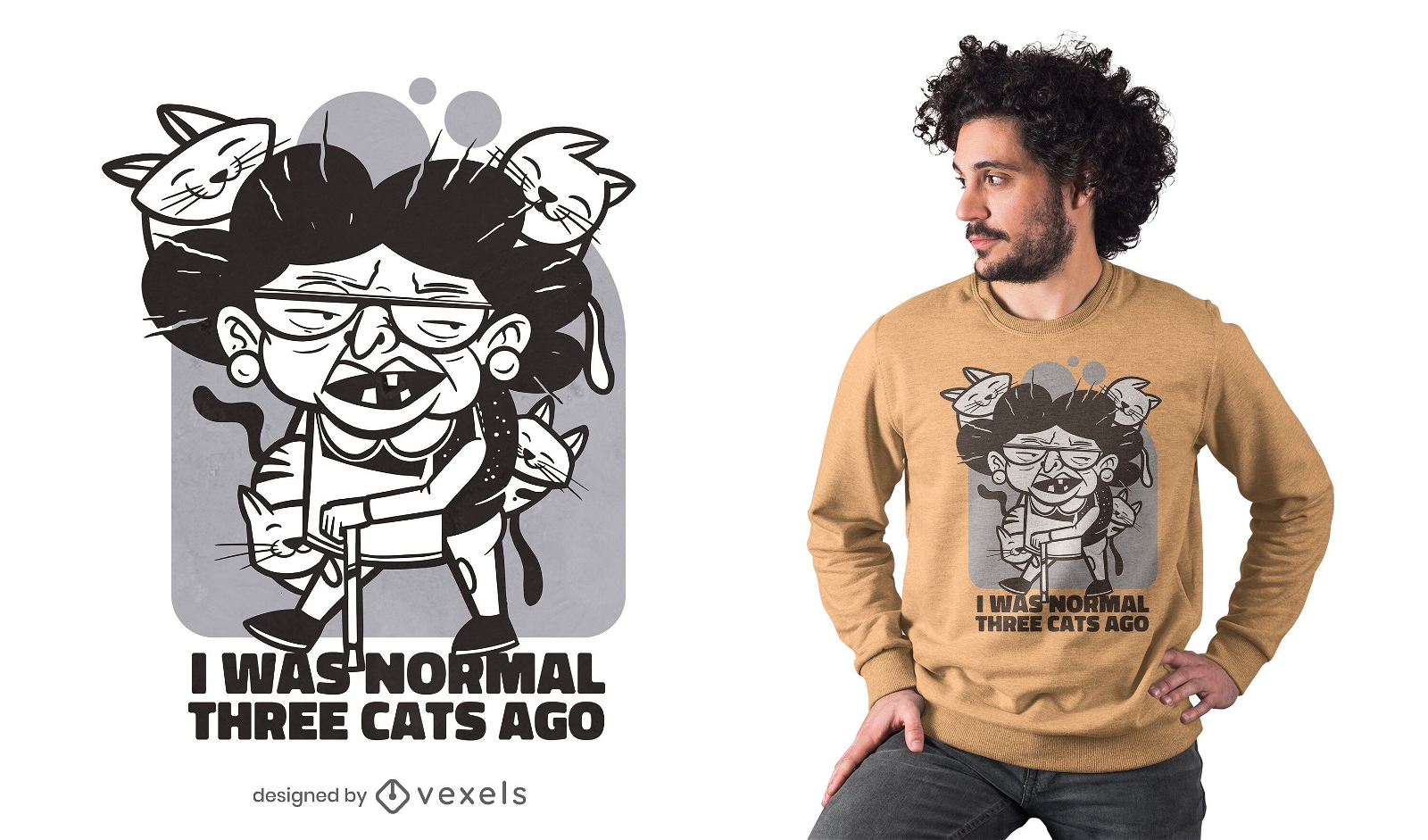 T-Shirt-Design der Katzen der alten Frau