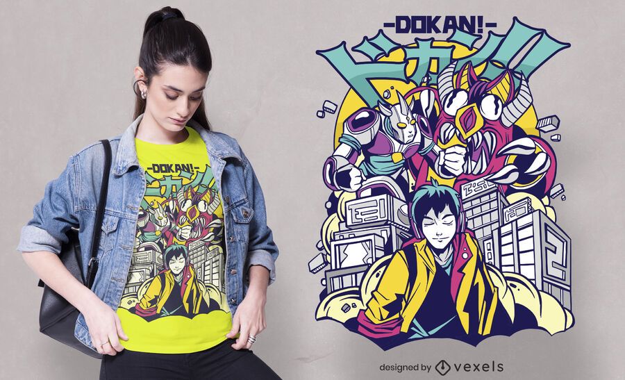 Monsters destroying city t-shirt design Monsters destroying city t-shirt design