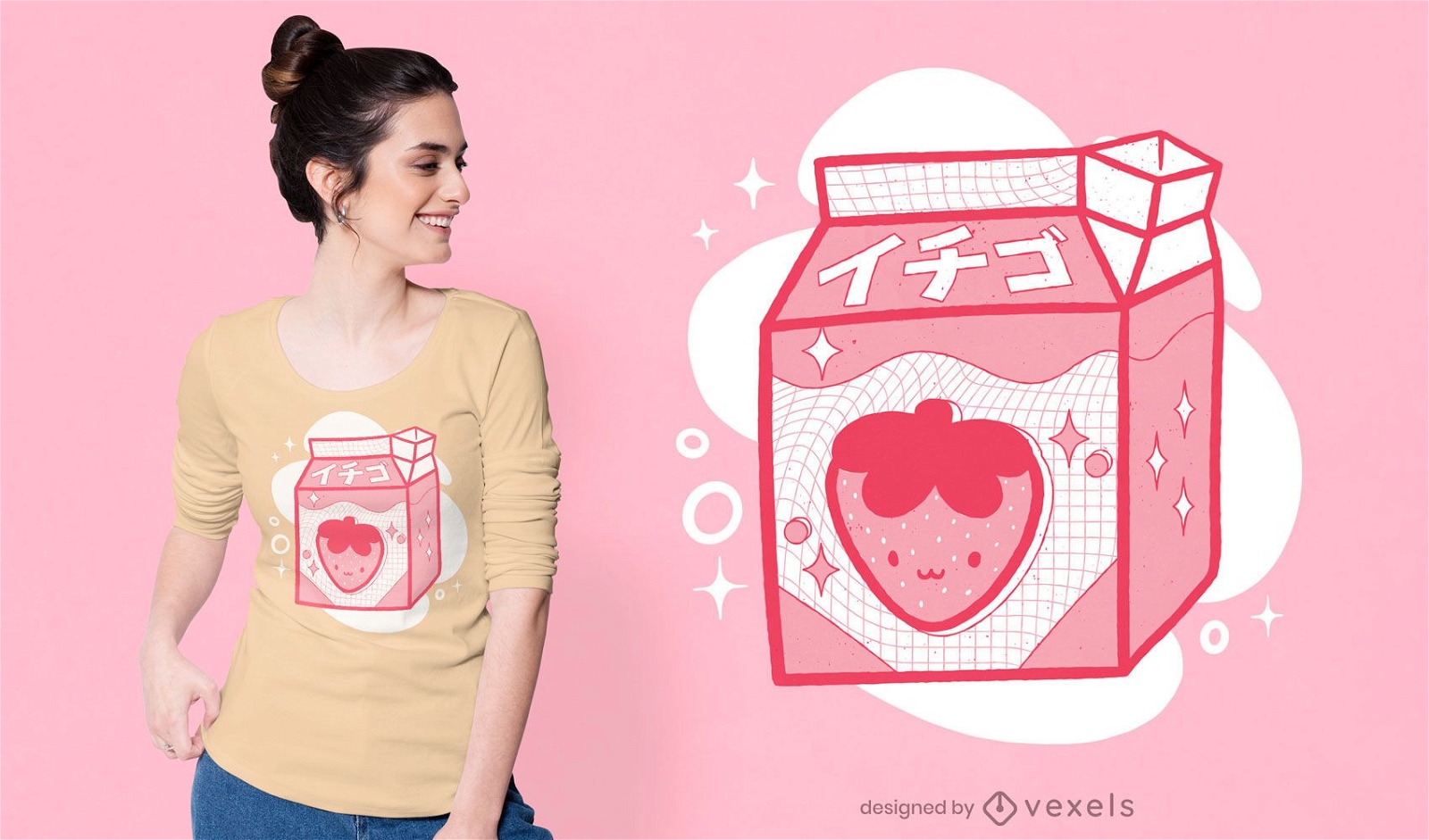 Design de camiseta japonesa com leite de morango