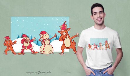 Boneco de neve de natal e design de camiseta de papai noel