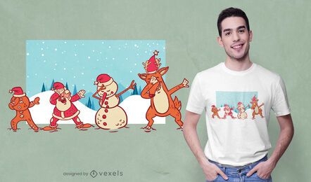 Christmas snowman and santa dabbing t-shirt design