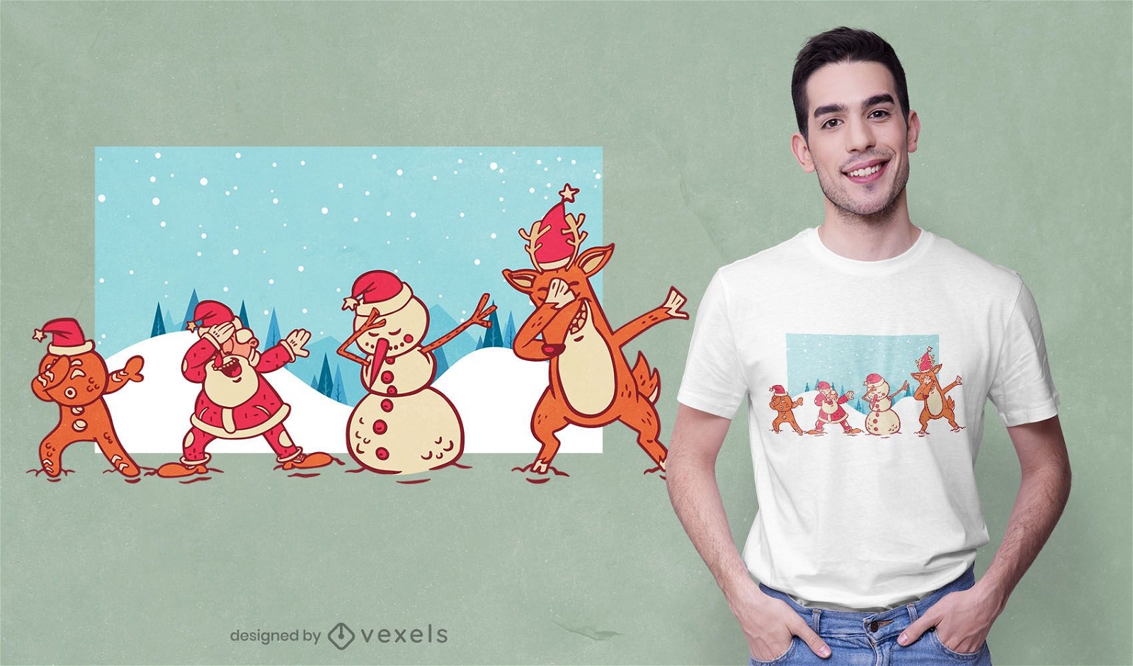 Boneco de neve de natal e design de camiseta de papai noel