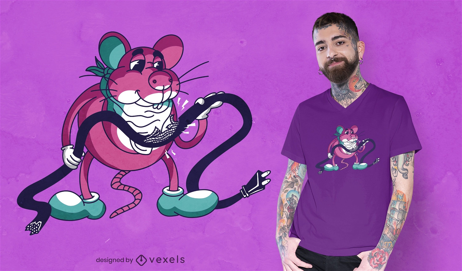 Diseño de camiseta de ratón comiendo alambre
