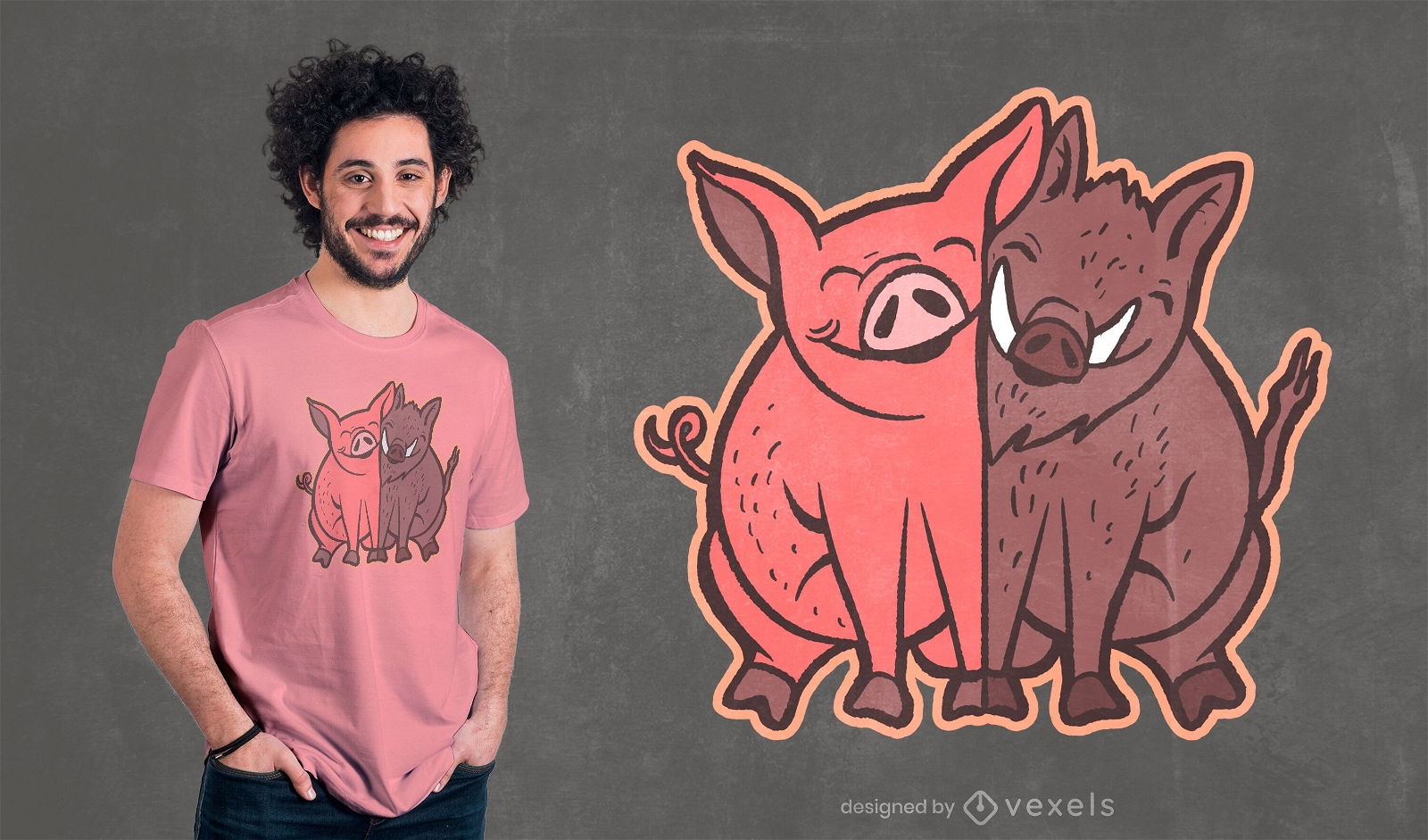 Design de camisetas de porco e javali