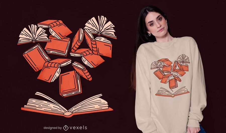 Diseño de camiseta de libro de corazón Diseño de camiseta de libro de corazón