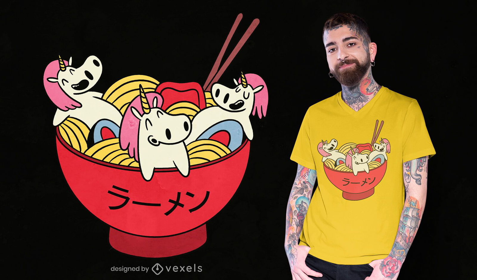 Ramen-Schüssel mit Einhorn-T-Shirt-Design