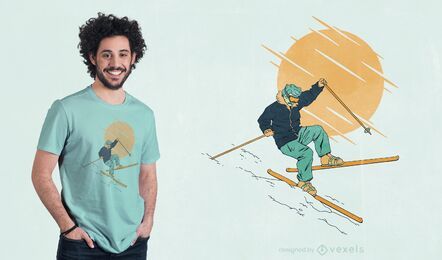 Diseño de camiseta cayendo esquiador.