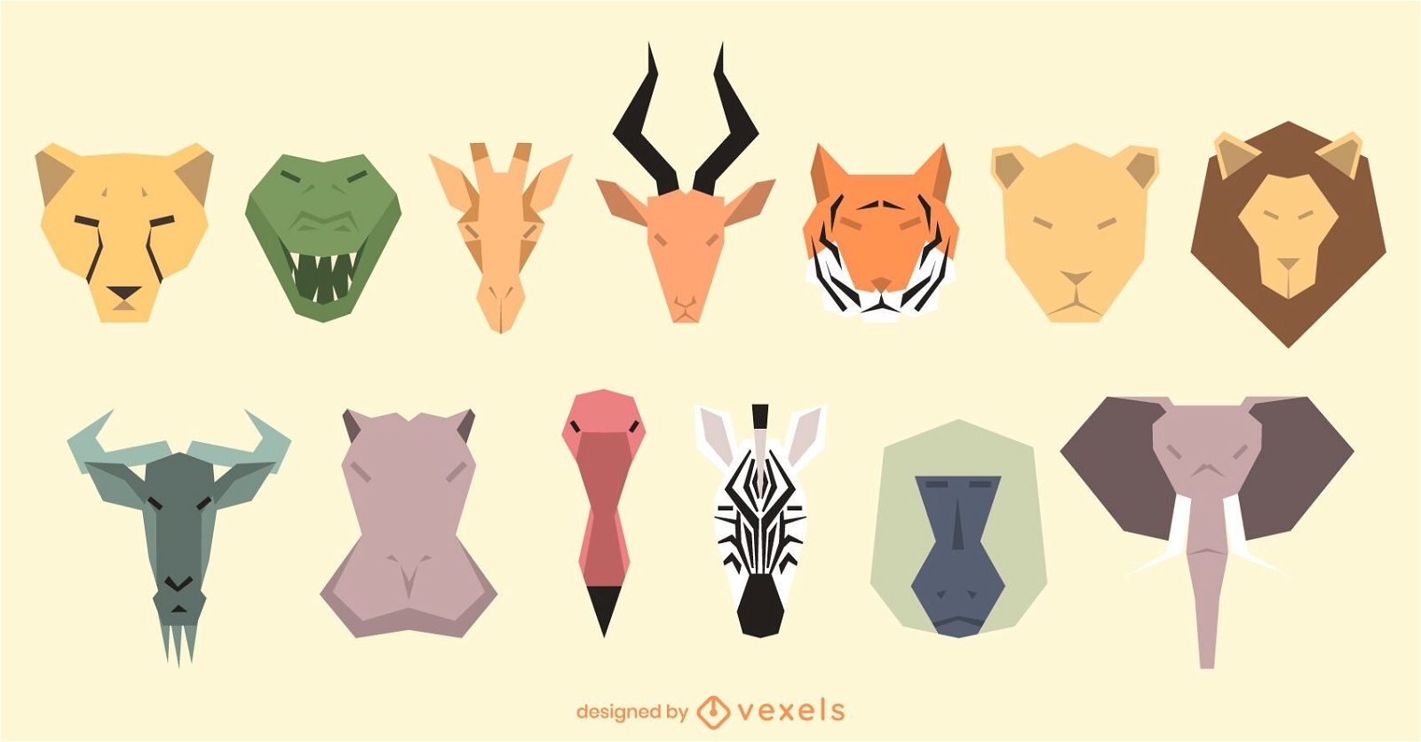 Geometric animal heads set design