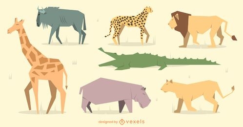Conjunto de diseño de animales geométricos planos