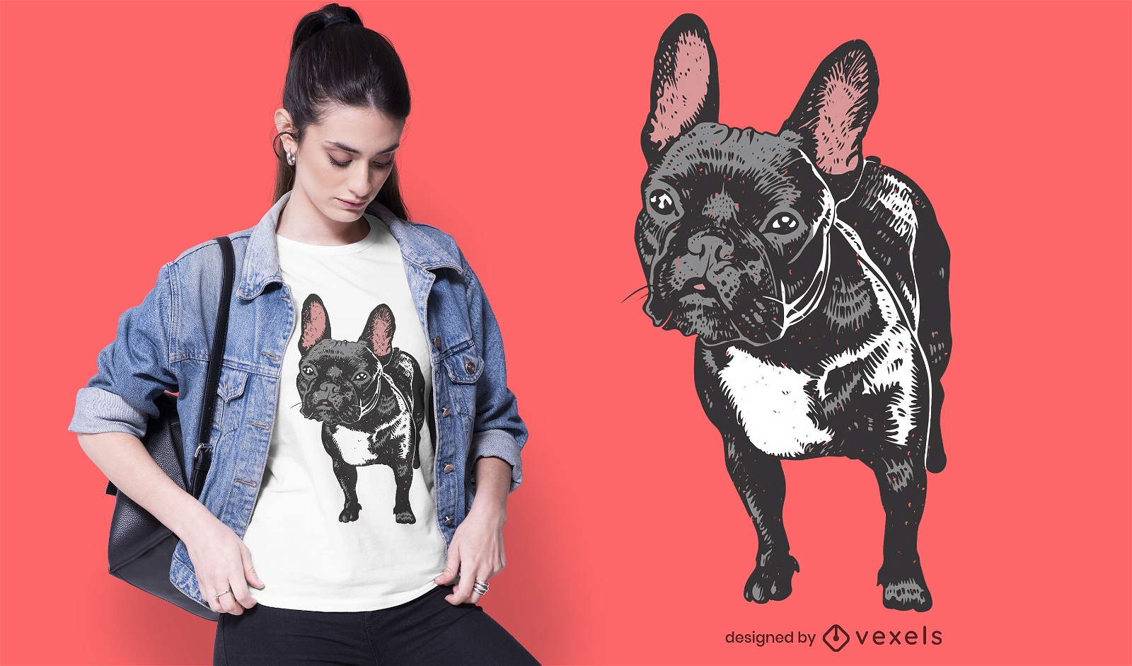 Realistisches T-Shirt-Design der franz?sischen Bulldogge