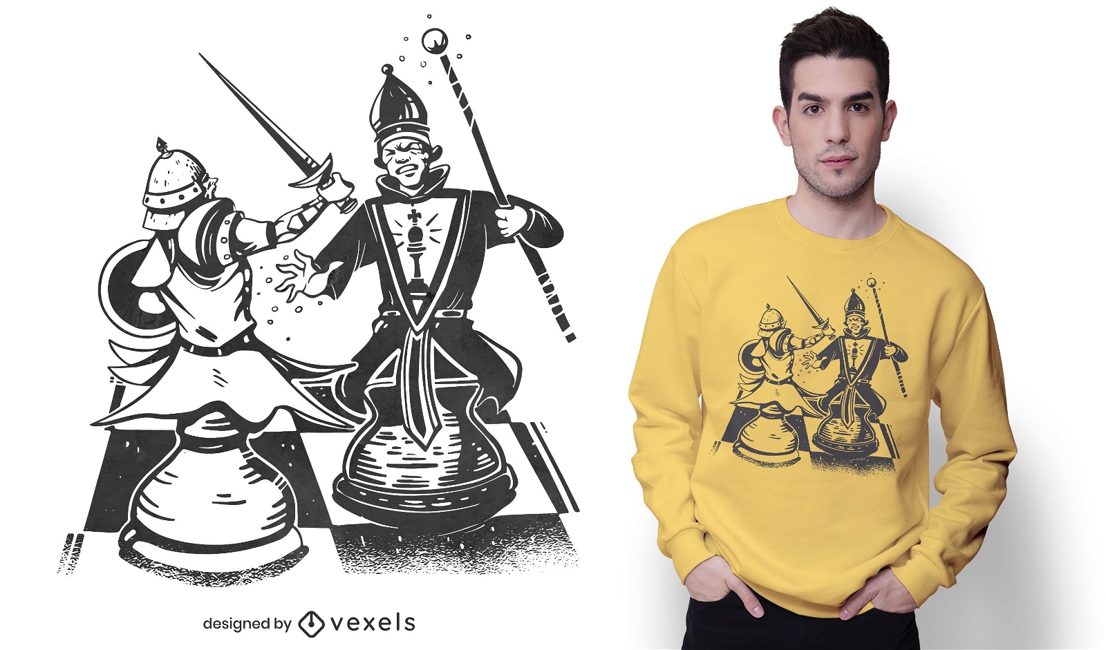Chess pieces fight t-shirt design