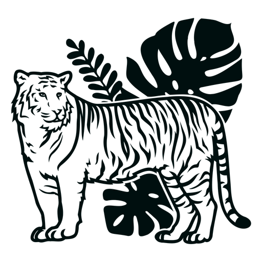 Lado do tigre com traço das plantas Desenho PNG