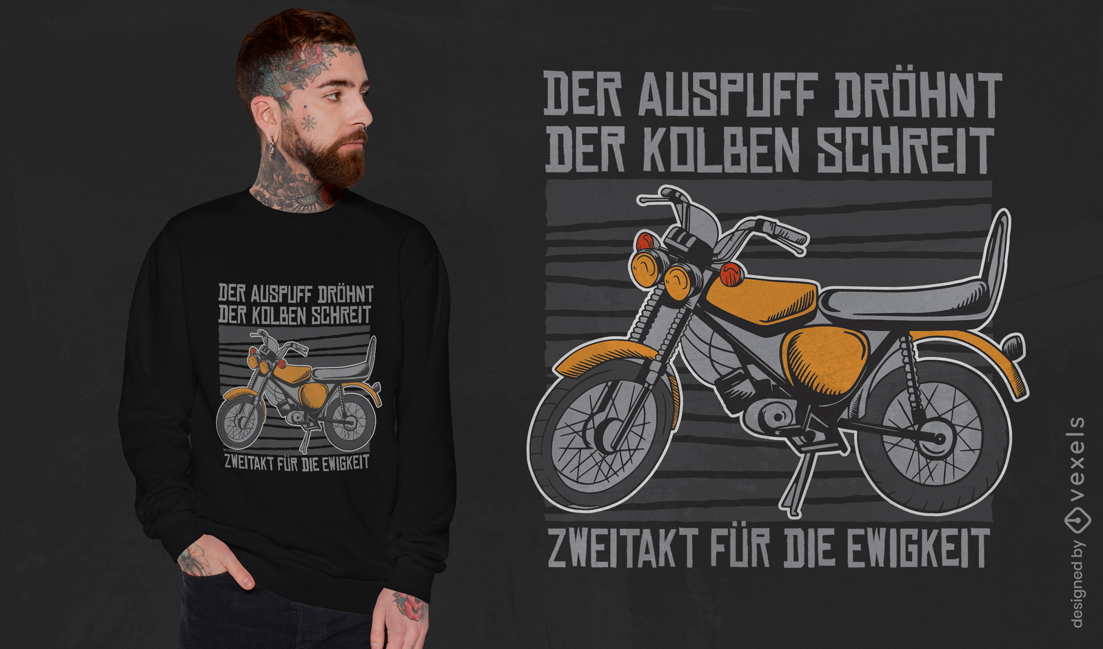 Design de camiseta com citação alemã de moto