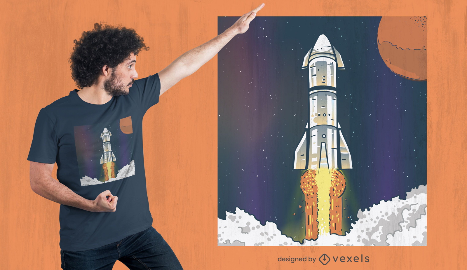 Design de t-shirt de lançamento de nave espacial