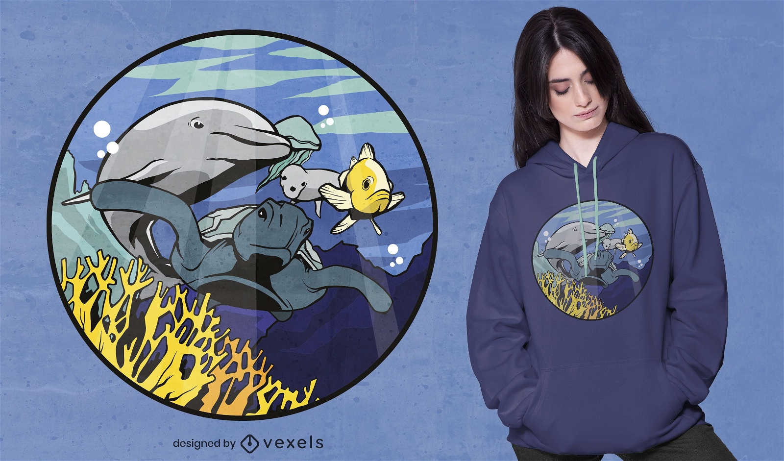 Diseño de camiseta de animales submarinos.