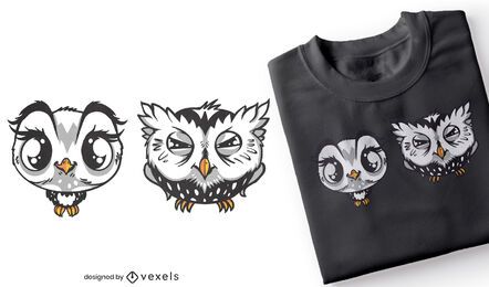 Design de t-shirt de corujas fofas e mal-humoradas