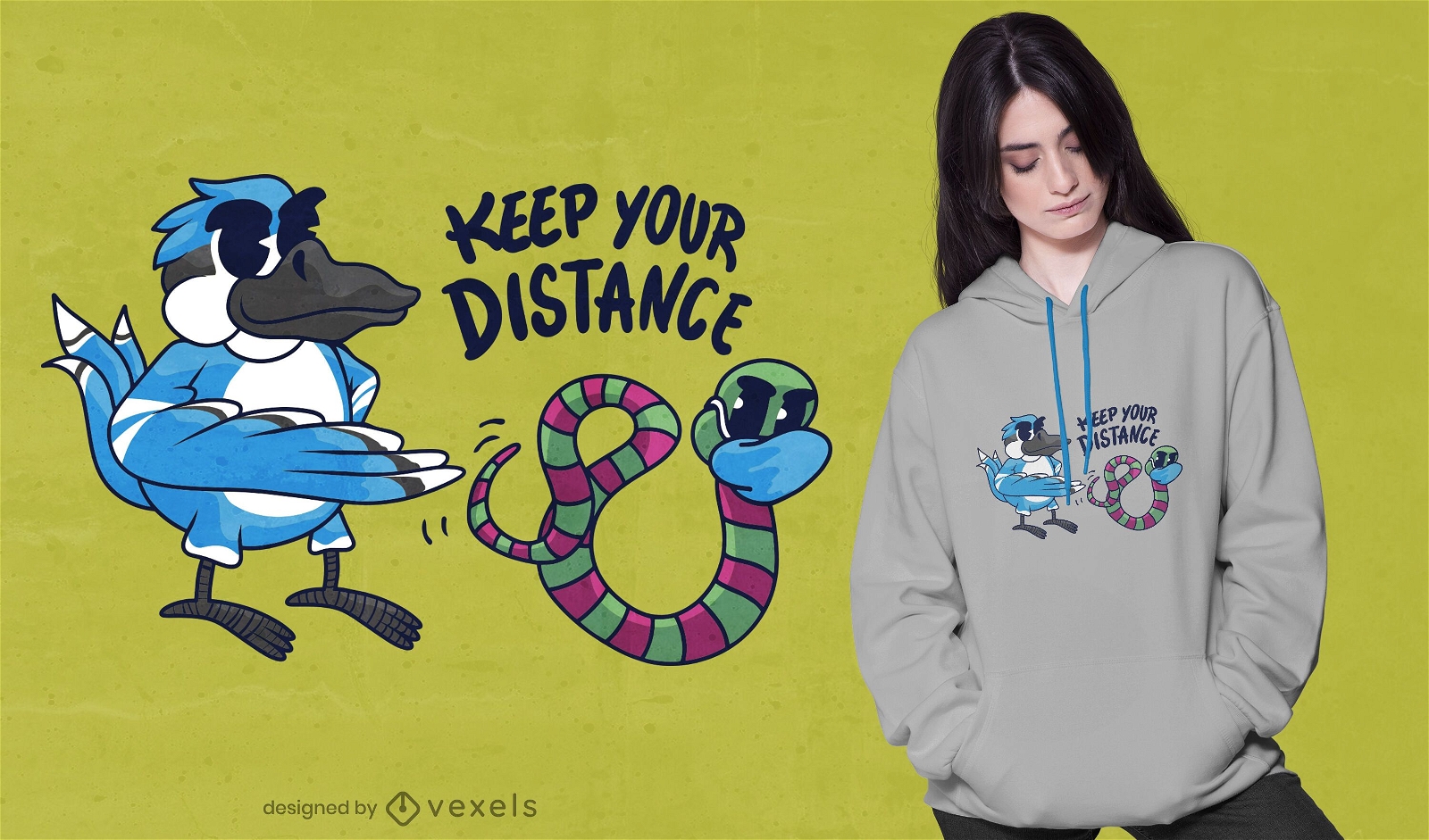 Design de t-shirt com distância de pássaro worm