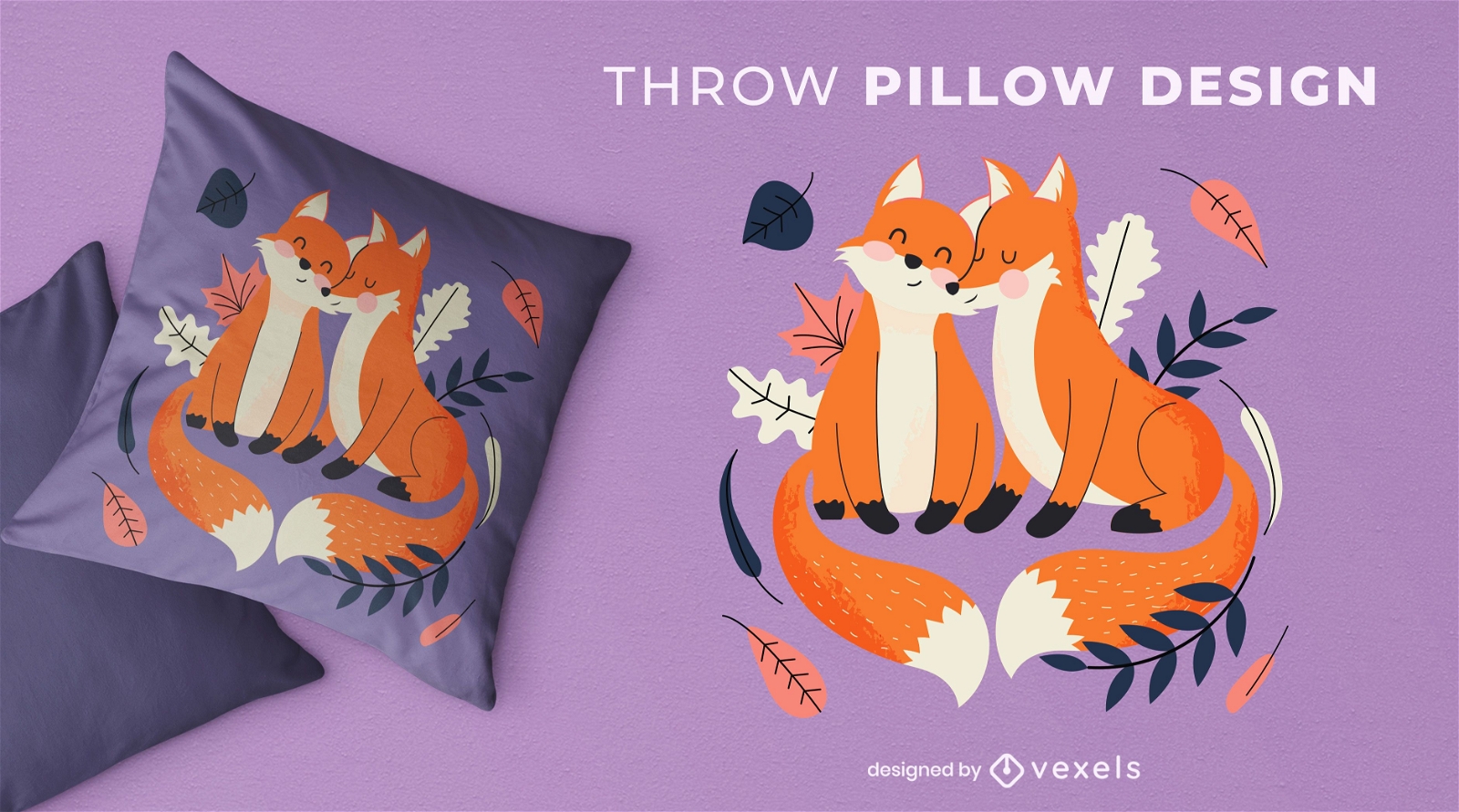 Cute foxes throw pillow design