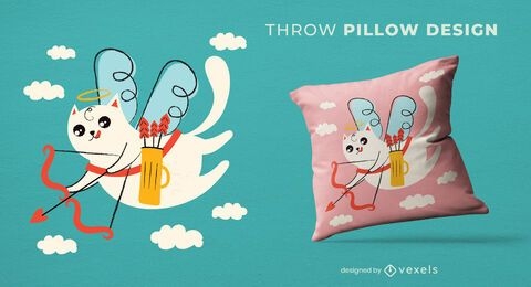 Valentine's day cat throw pillow design