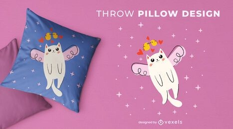 Cute flying cat throw pillow design
