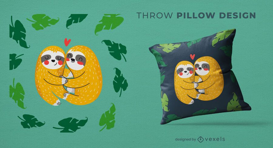 Sloths hugging throw pillow design Sloths hugging throw pillow design
