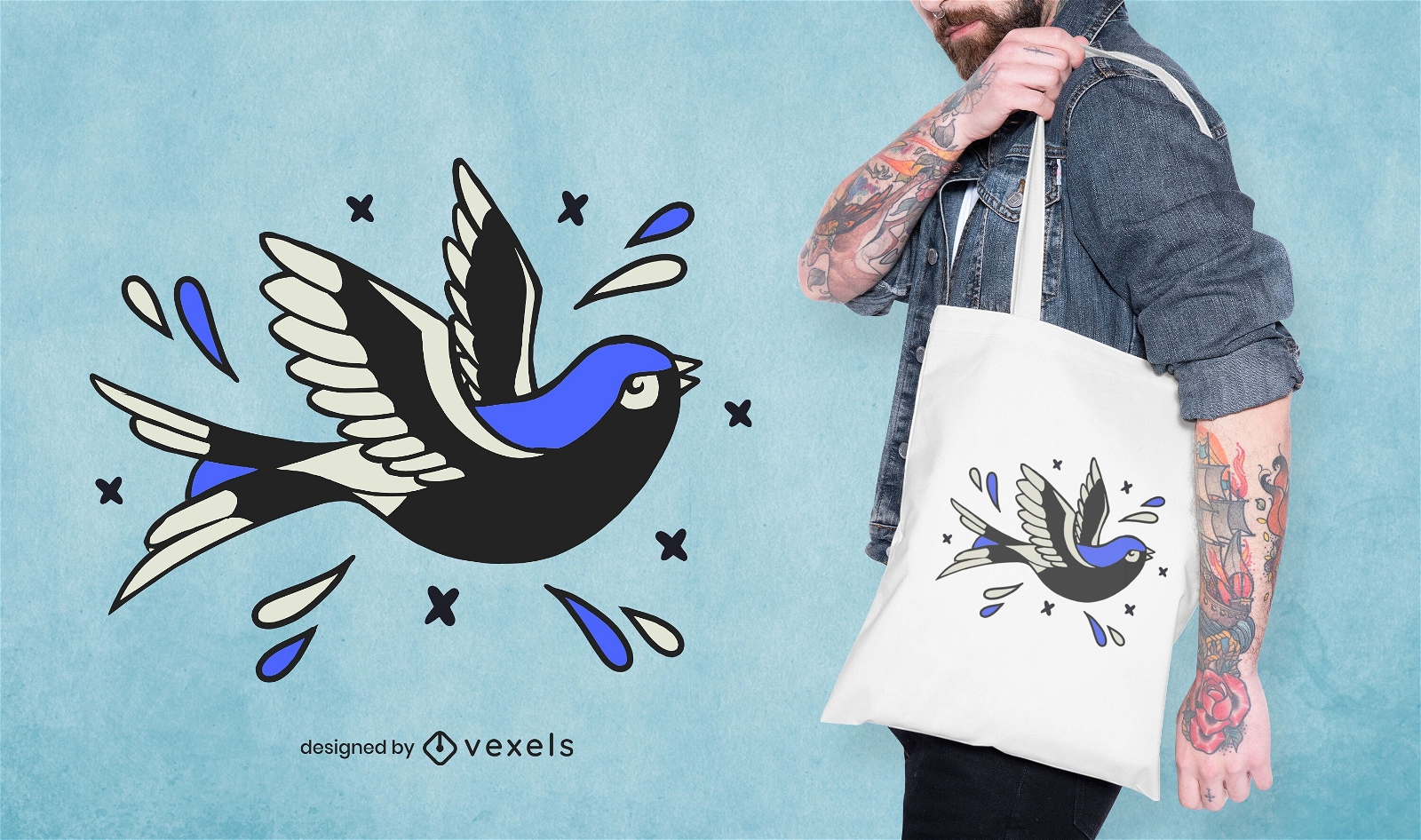 Design de sacola com tatuagem de pássaro
