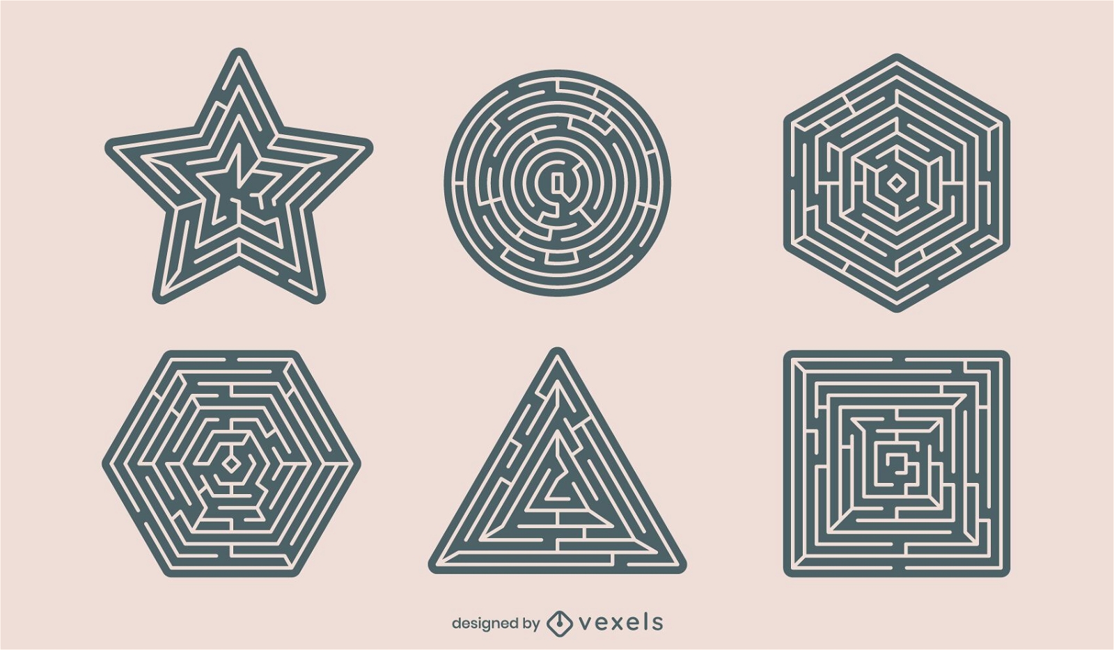 Conjunto de recortes de formas de labirinto