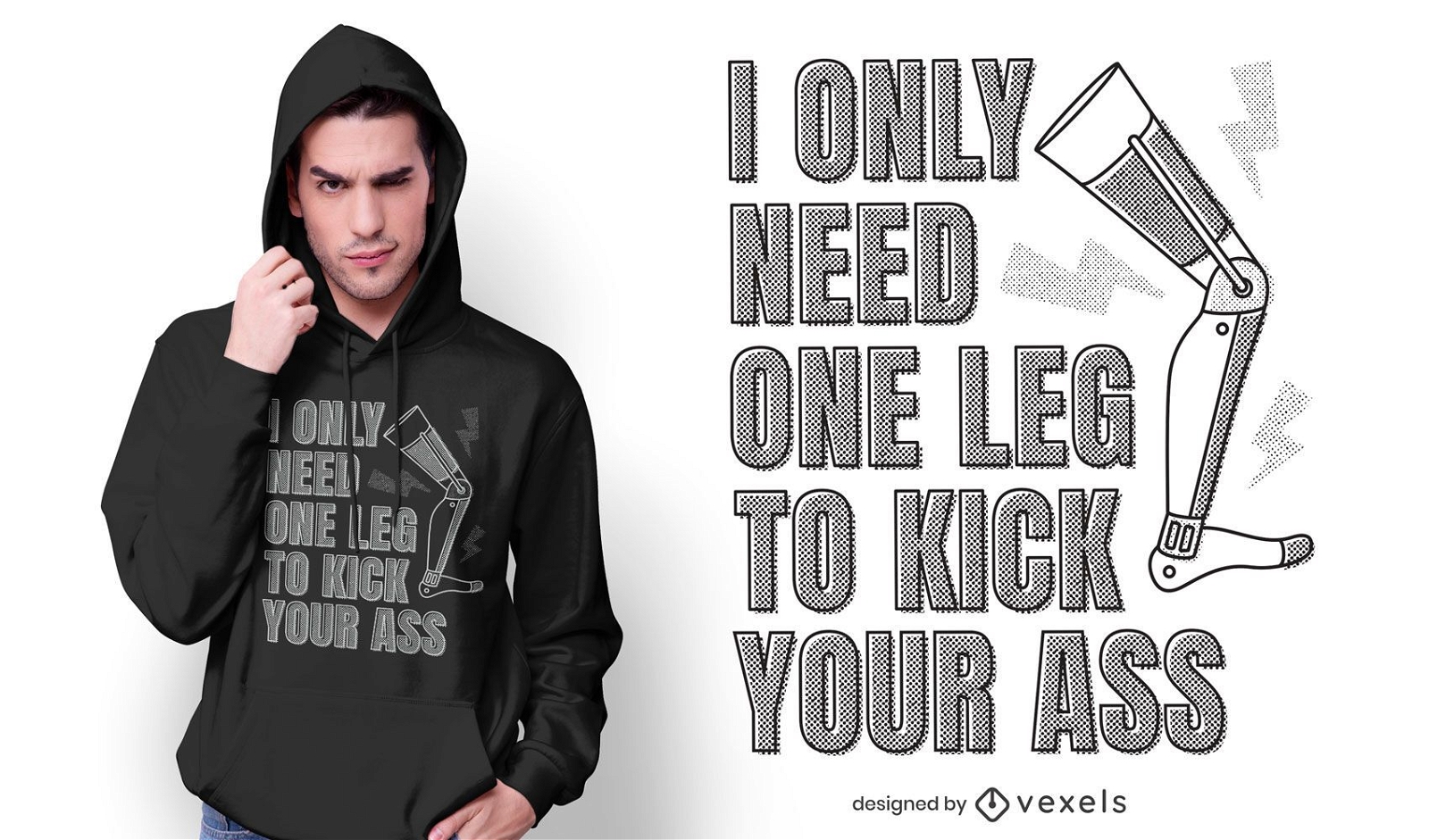 One leg kickass t-shirt design