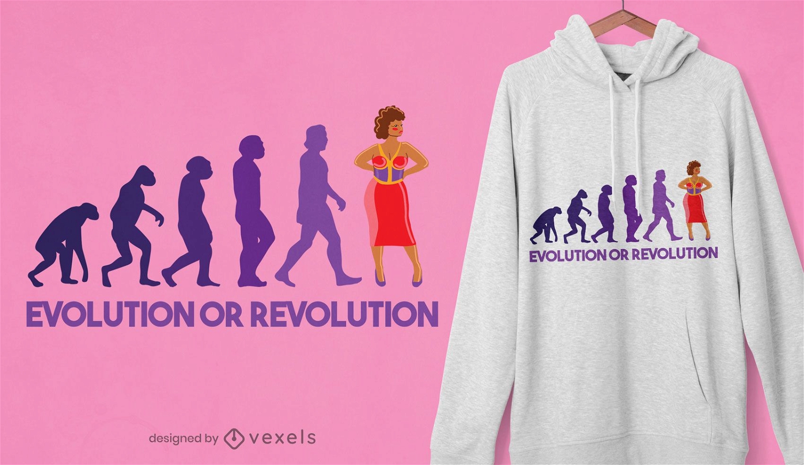 Dise?o de camiseta de evoluci?n o revoluci?n.