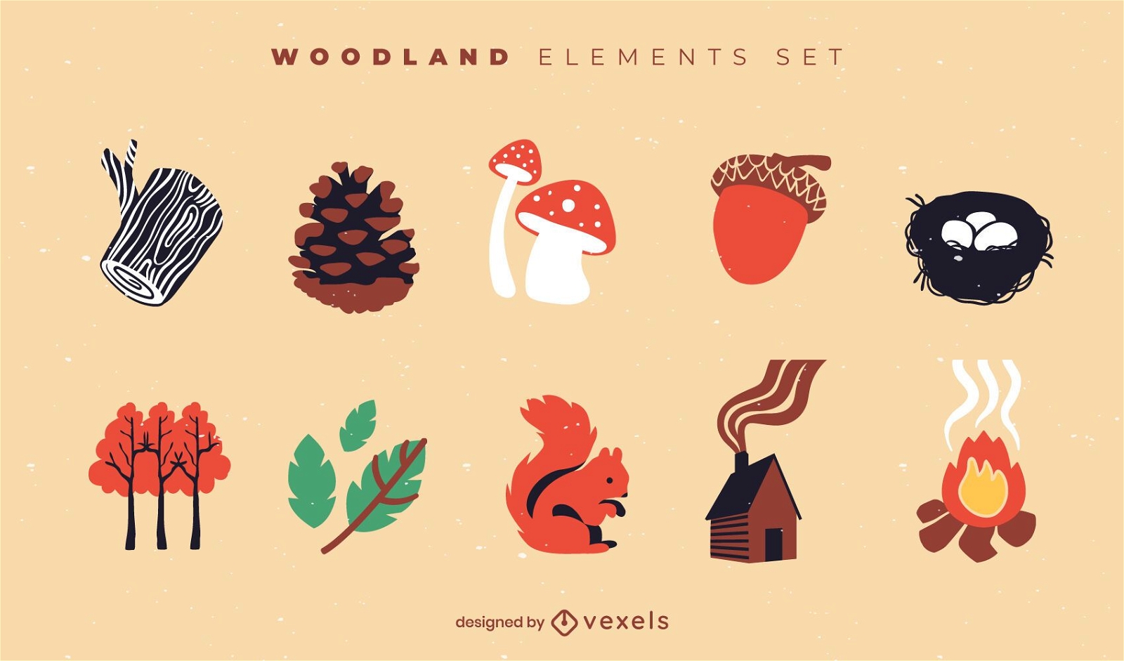 Conjunto plano de elementos da floresta